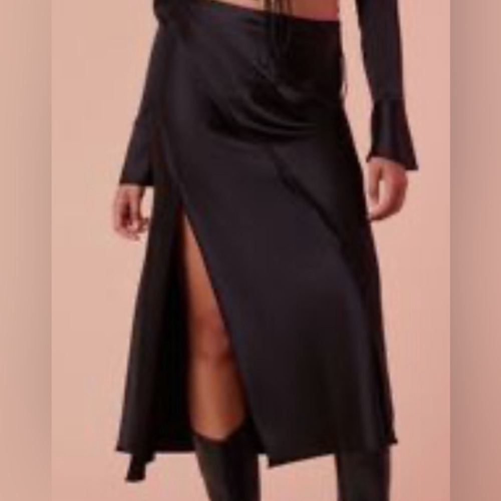 Black satin skirt with slit